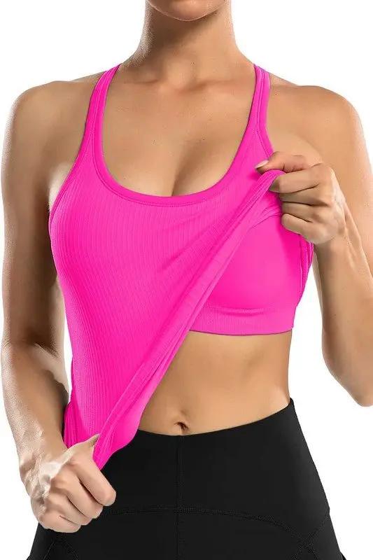 Ribbed Workout Tank Tops with Built in Bra for Women - Love Salve